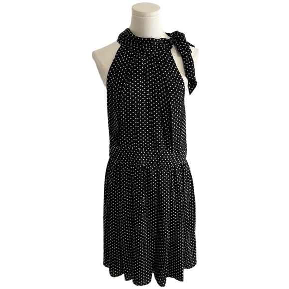 EXPRESS‎ Black White Polka Dot Dress Tie Shoulder Mini Sleeveless size 12 Summer - Picture 1 of 7